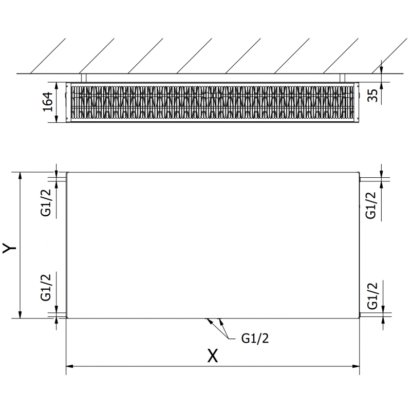 Mexen Flat CCF33 Panel Radiator 400 x 1400 mm, Middle Bottom Connection, 2214 W, White - W6C33F-040-140-00