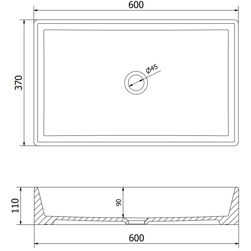 Mexen Goya lauapealne valamu 60 x 37 cm, must matt - 22186085