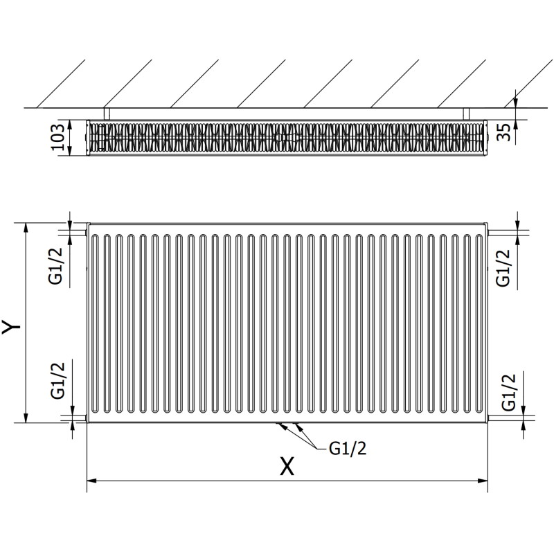 Mexen CC22 plaadiradiaator 600 x 1000 mm, alumine keskne ühendus, 1653 W, antratsiit - W6C22-060-100-66
