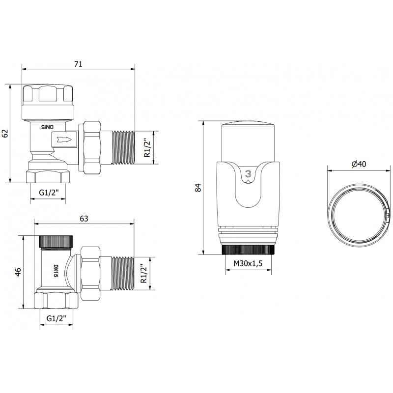 Mexen G00 vinkel termostatset, krom - W901-900-01