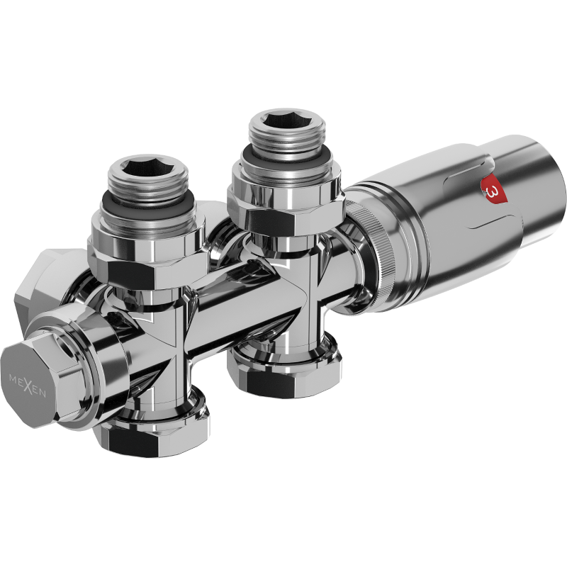 Mexen G00 vinklat/rakt termostatset, Duplex, DN50, krom - W908-900-01
