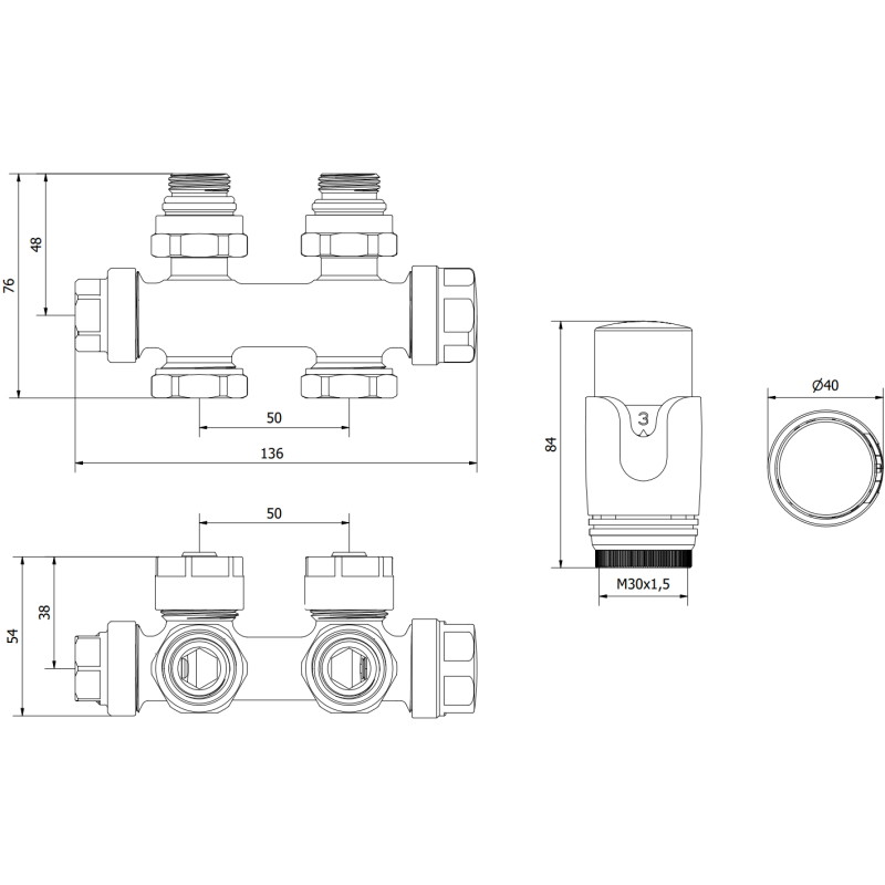 Mexen G00 kutni/ravni termostatski set, Duplex, DN50, krom - W908-900-01