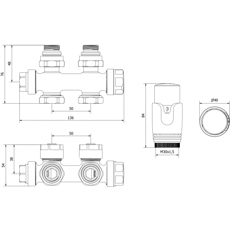 Mexen G00 ensemble thermostatique coudé/droit, Duplex, DN50, blanc - W908-900-20