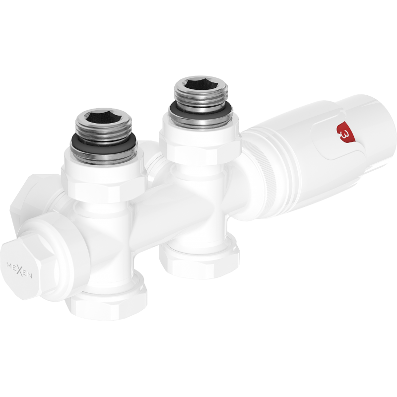 Mexen G00 conjunto termostático angular/recto, Duplex, DN50, blanco - W908-900-20