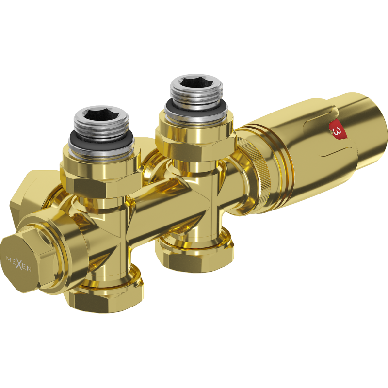 Mexen G00 termostatset vinklad/rak, Duplex, DN50, guld - W908-900-50