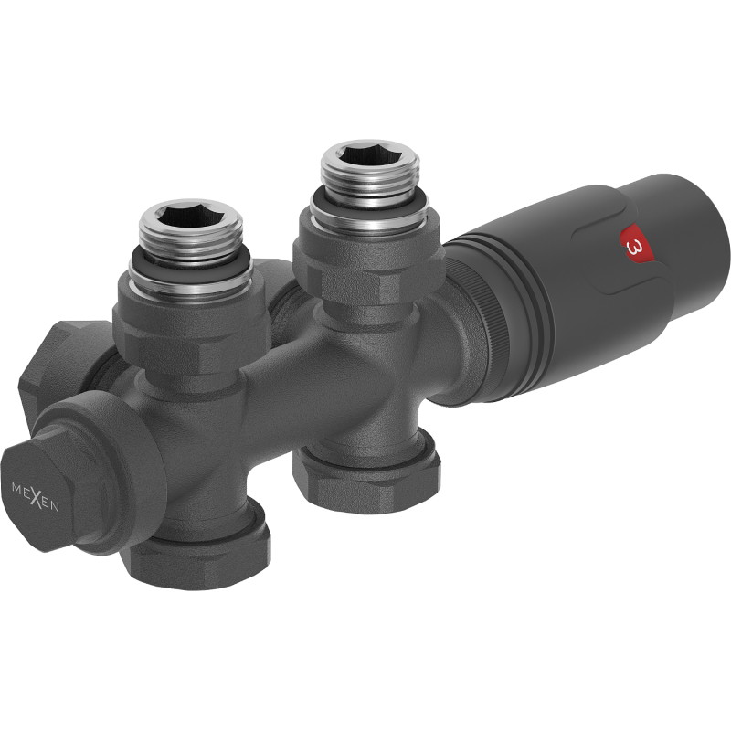 Mexen G00 termostaatne komplekt nurgeline/otseühendus, Duplex, DN50, antratsiit - W908-900-66