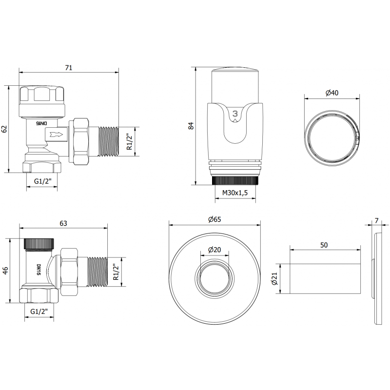 Mexen G00 Wénkeltermostatesche Set mat R Ofdeckung, Chrom - W901-900-904-01