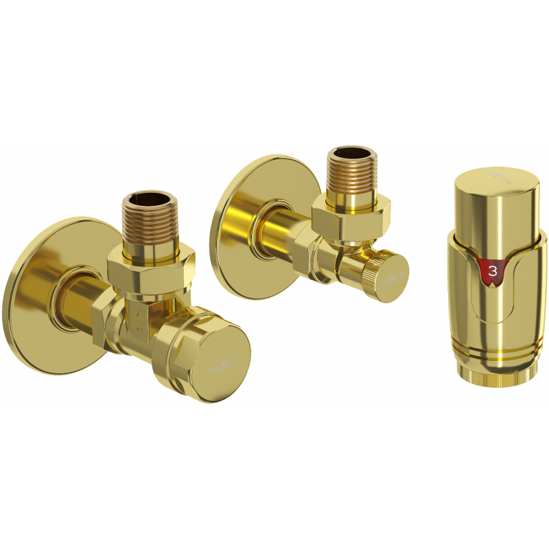 Mexen G00 Thermostat-Set, Eckversion, mit Rosette, Gold - W901-900-904-50