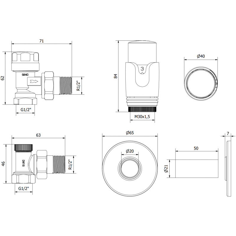 Mexen G00 angled thermostat set with R cover, anthracite - W901-900-904-66