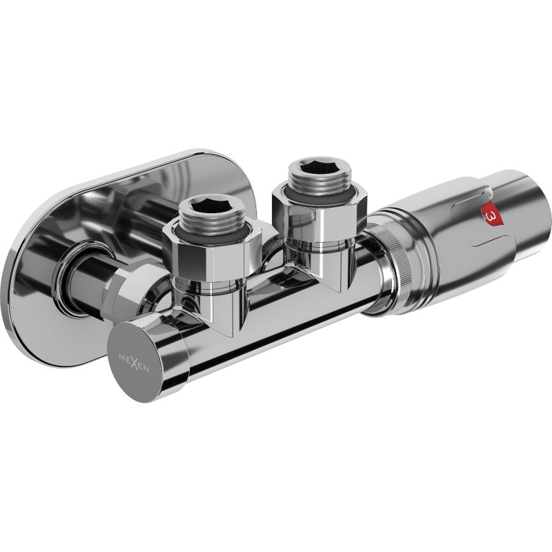 Mexen G00 angled thermostatic set with R cover, Duplex, DN50, chrome - W907-900-905-01