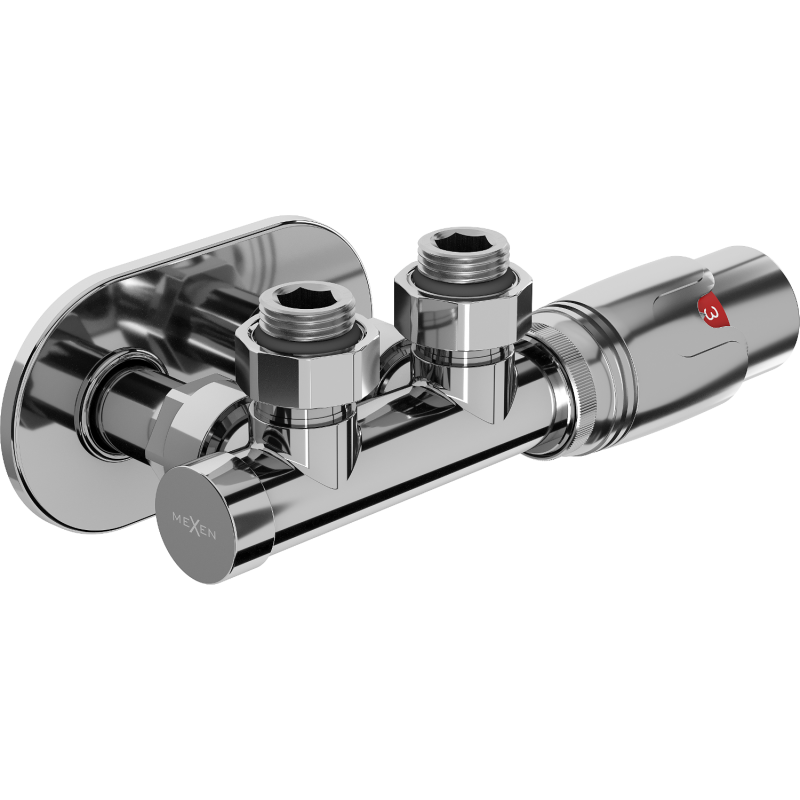 Mexen G00 vinkel termostatset med täckbricka R, Duplex, DN50, krom - W907-900-905-01