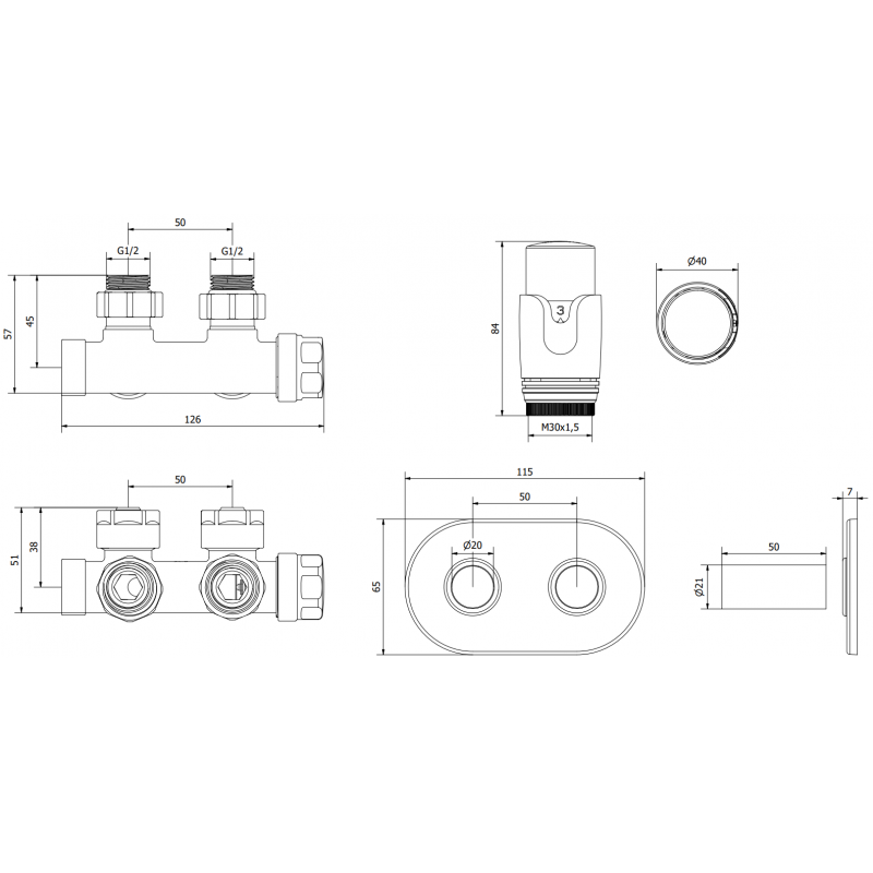 Mexen G00 set termostatizzato angolare con mascherina R, Duplex, DN50, cromo - W907-900-905-01