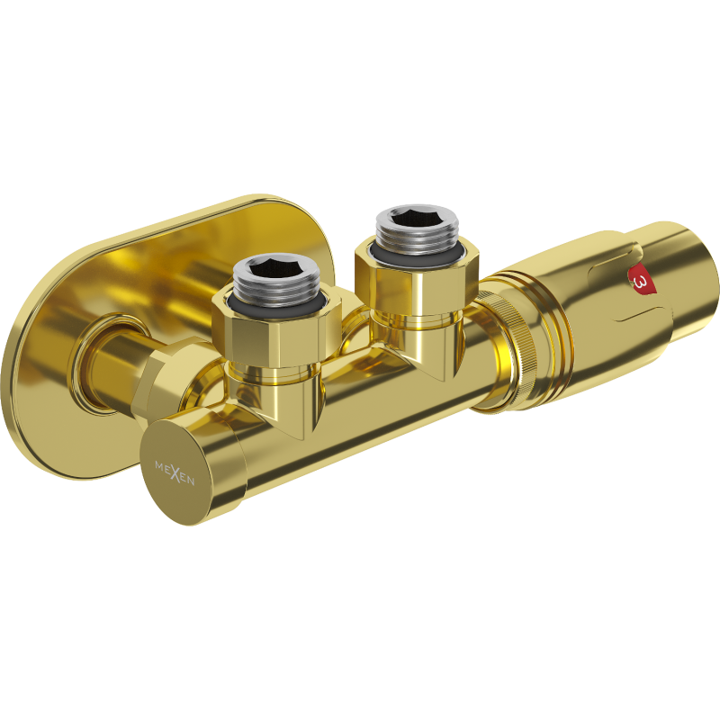 Mexen G00 Thermostat-Set, Eckform mit Rosette R, Duplex, DN50, gold - W907-900-905-50