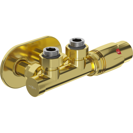 Mexen G00 Thermostat-Set, Eckform mit Rosette R, Duplex, DN50, gold - W907-900-905-50