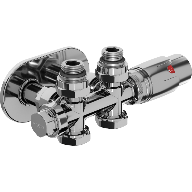 Mexen G00 conjunto termostático angular/reto com cobertura R, Duplex, DN50, cromado - W908-900-905-01