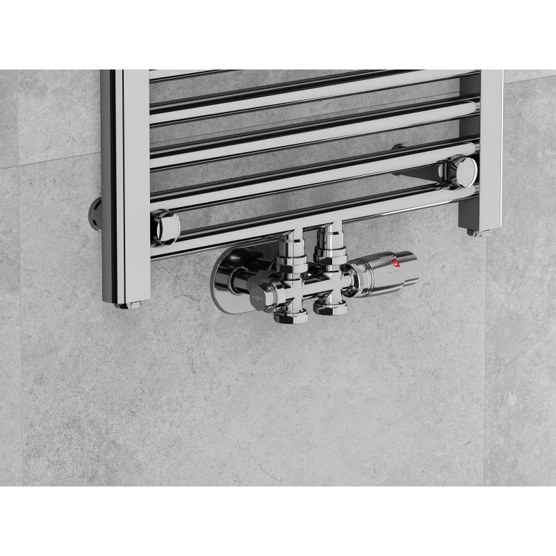 Mexen G00 zestaw termostatyczny kątowy/prosty z maskownicą R, Duplex, DN50, chrom - W908-900-905-01