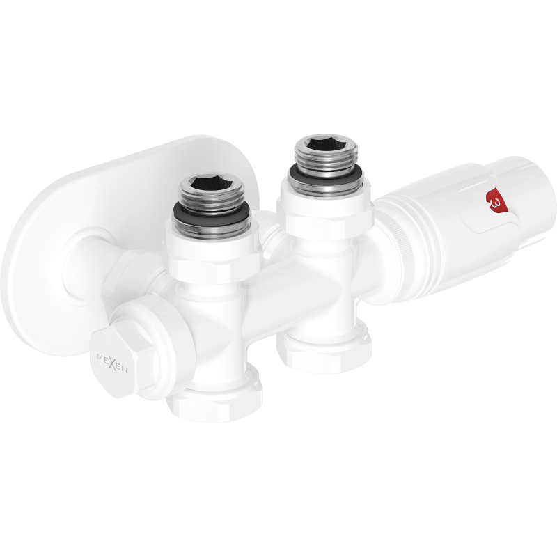 Mexen G00 vinkel/rakt termostatset med täckbricka R, Duplex, DN50, vit - W908-900-905-20