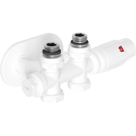 Mexen G00 thermostatische set hoek/recht met afdekking R, Duplex, DN50, wit - W908-900-905-20