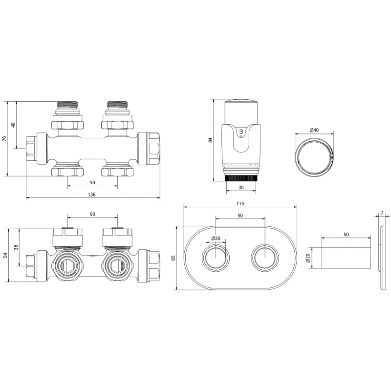 Mexen G00 thermostaatset hoek/recht met afdekkap R, Duplex, DN50, goud - W908-900-905-50