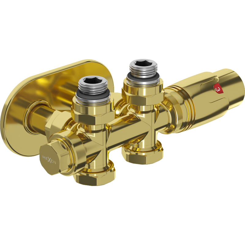 Mexen G00 Thermostat-Set, Eck-/Geradausführung mit Abdeckung R, Duplex, DN50, Gold - W908-900-905-50