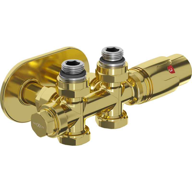 Mexen G00 Thermostat-Set, Eck-/Gerade-Ausführung mit Abdeckung R, Duplex, DN50, Gold - W908-900-905-50