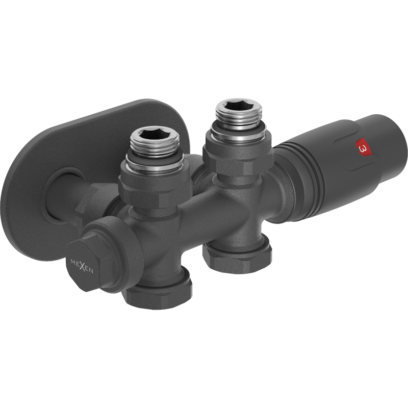Mexen G00 Thermostat-Set Eck-/Gerade mit Abdeckung R, Duplex, DN50, Anthrazit - W908-900-905-66