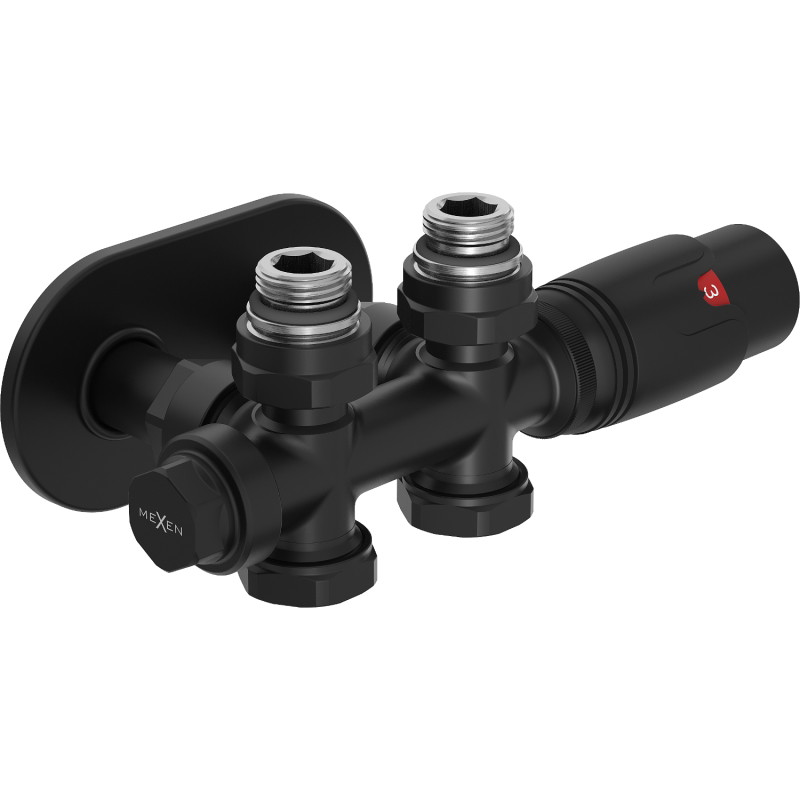 Mexen G00 termostaadikomplekt nurk-/sirge koos R-tüüpi kattekorgiga, Duplex, DN50, must - W908-900-905-70
