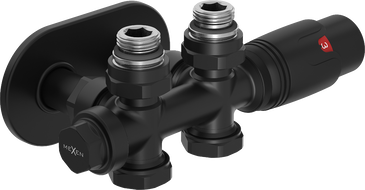 Mexen G00 Wénkel- / riicht Thermostat-Set mat R-Apdecker, Duplex, DN50, schwaarz - W908-900-905-70