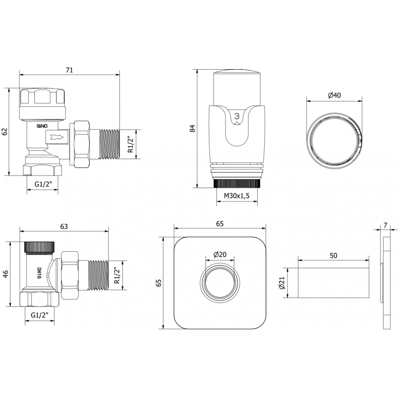 Mexen G00 angled thermostatic set with S cover, white - W901-900-909-20