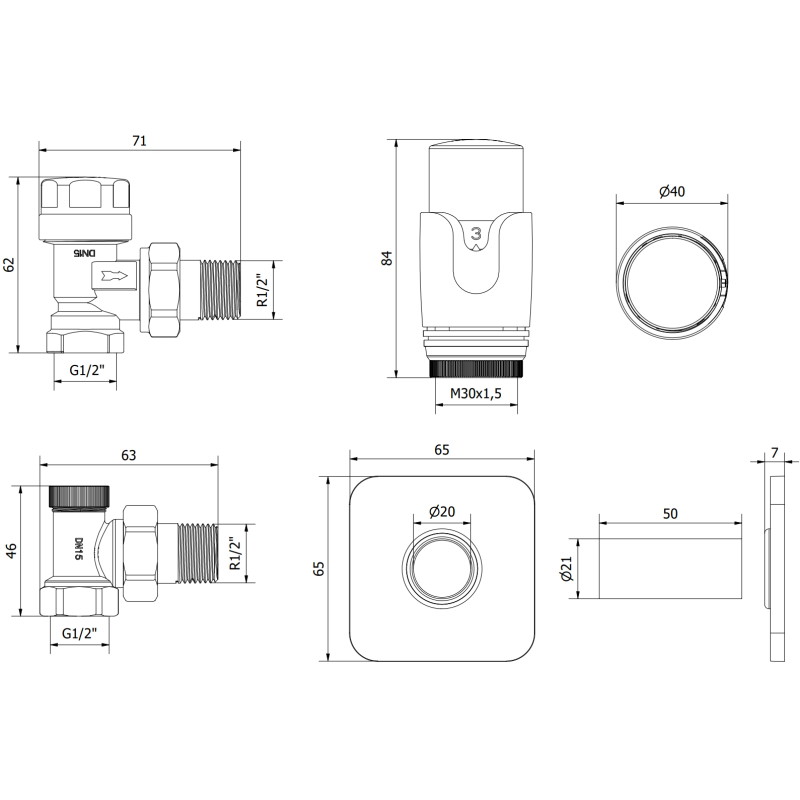 Mexen G00 kutni termostatski set s maskom S, crni - W901-900-909-70