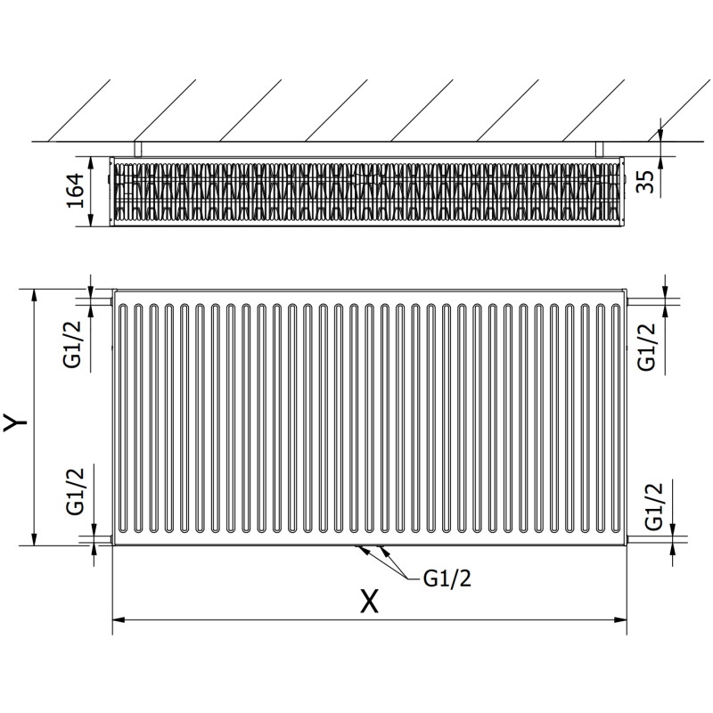 Mexen CC33 plaatradiaator 900 x 900 mm, alumine keskühendus, 2864 W, antratsiit - W6C33-090-090-66