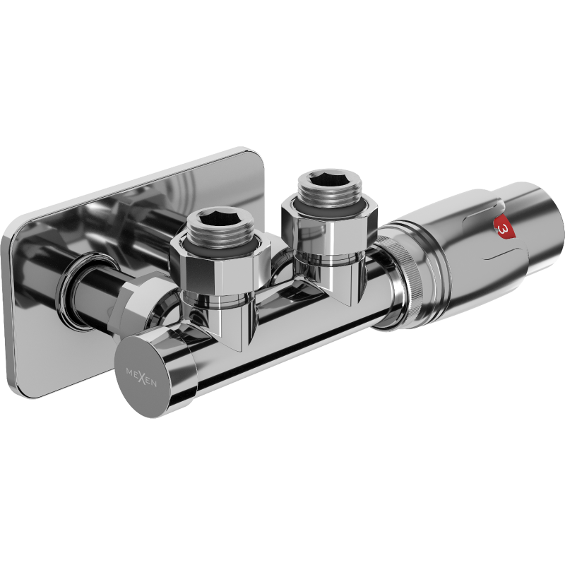Mexen G00 zestaw termostatyczny kątowy z maskownicą S, Duplex, DN50, chrom - W907-900-910-01
