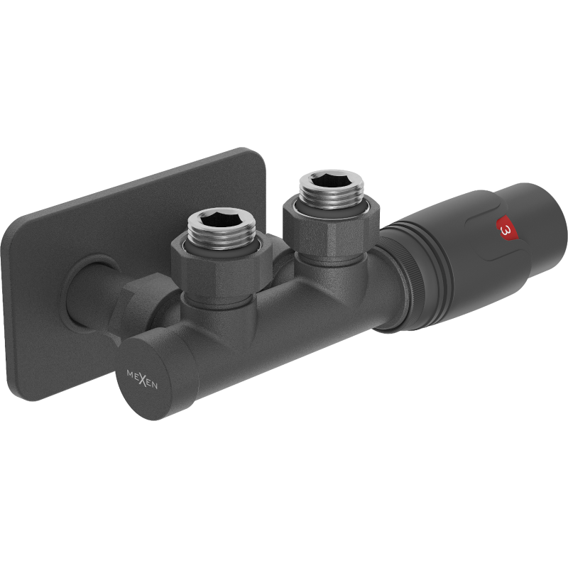 Mexen G00 angled thermostatic set with S cover, Duplex, DN50, anthracite - W907-900-910-66