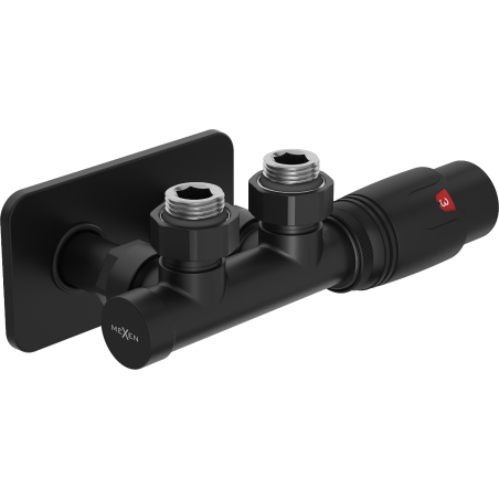 Mexen G00 Thermostat-Set Eckventil mit Abdeckplatte S, Duplex, DN50, schwarz - W907-900-910-70