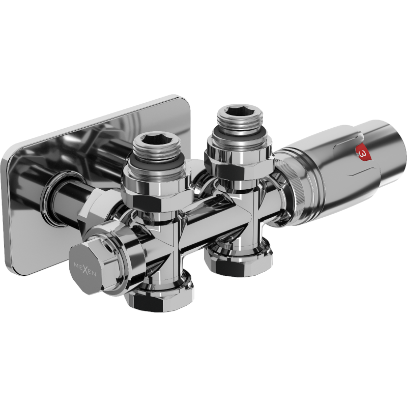Mexen G00 termostatsats vinkel/rak med täckplatta S, Duplex, DN50, krom - W908-900-910-01