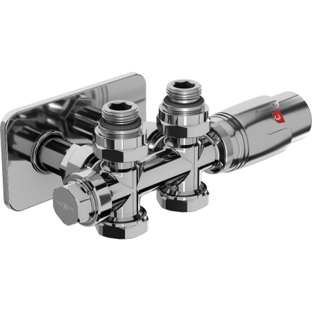 Mexen G00 Thermostat-Set, Winkeleinbau/gerade, mit Abdeckung S, Duplex, DN50, Chrom - W908-900-910-01