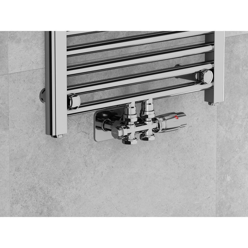 Mexen G00 termostatski kotni/naravnostni komplet z rozeto S, Duplex, DN50, krom - W908-900-910-01