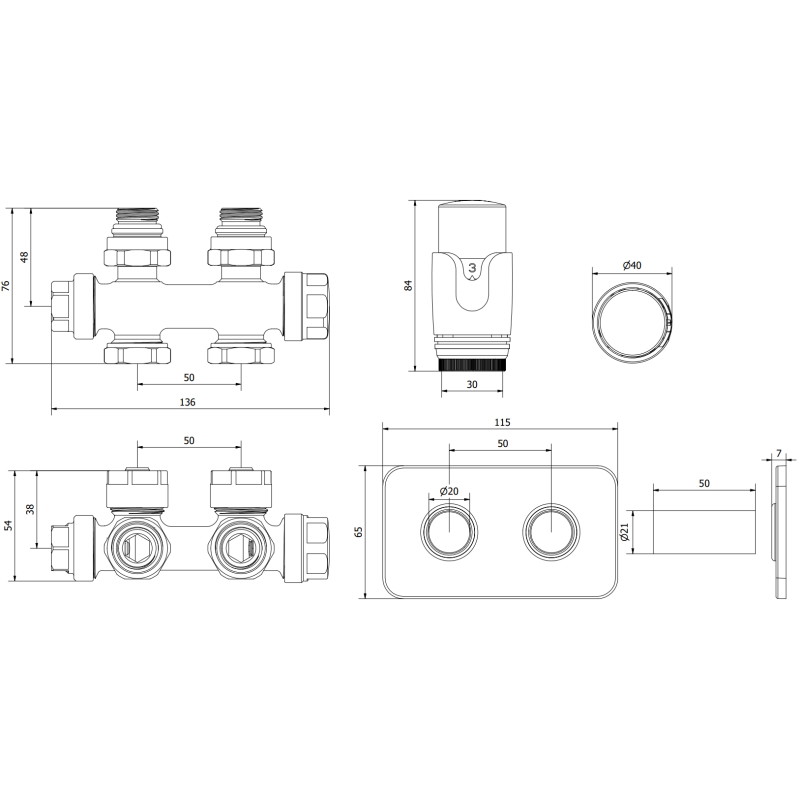 Mexen G00 kutni/linearni termostatski komplet s maskom S, Duplex, DN50, krom - W908-900-910-01