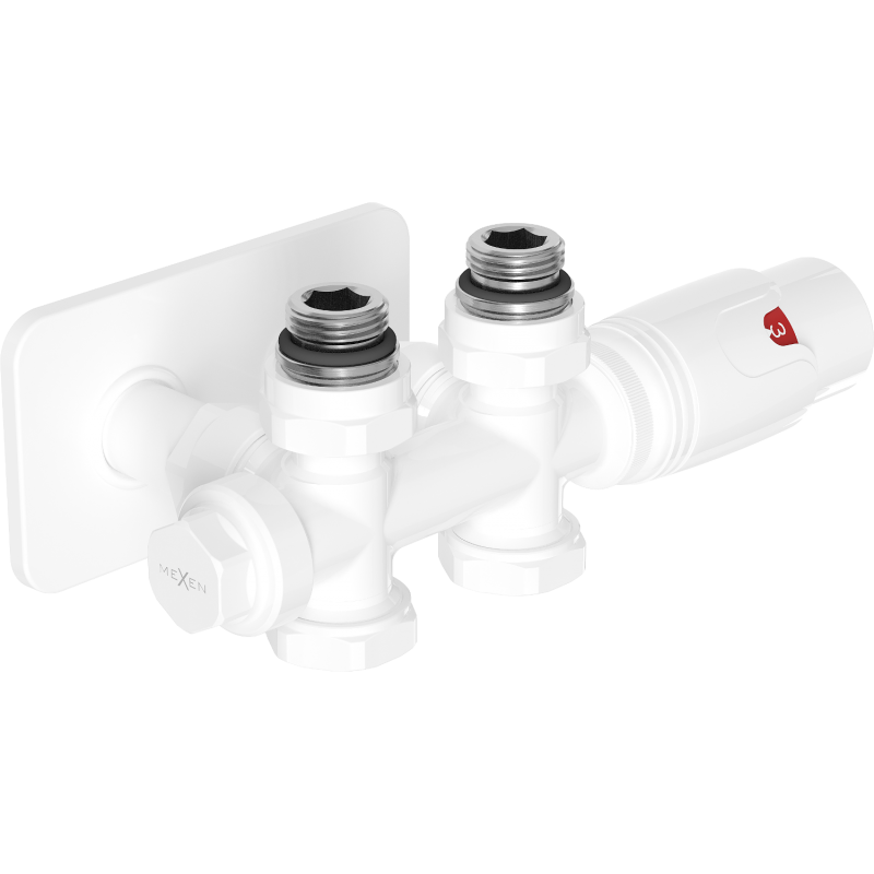 Mexen G00 termostata komplekts ar leņķa/tiešu savienojumu un masku S, Duplex, DN50, balts - W908-900-910-20