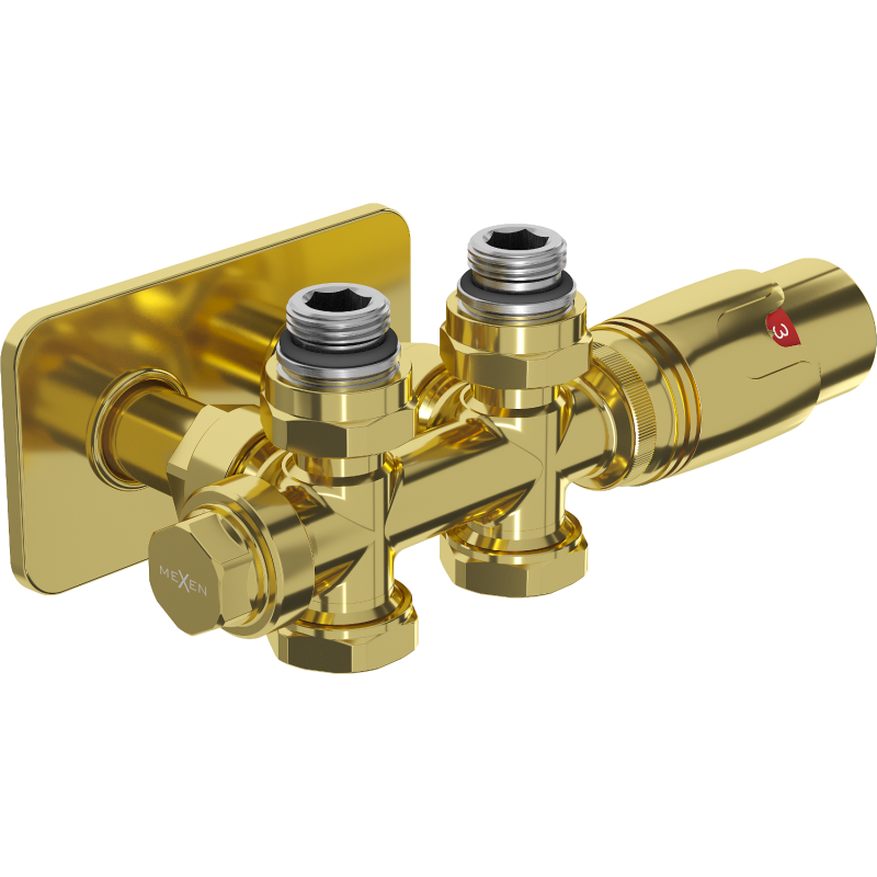 Mexen G00 angled/straight thermostatic set with S cover, Duplex, DN50, gold - W908-900-910-50