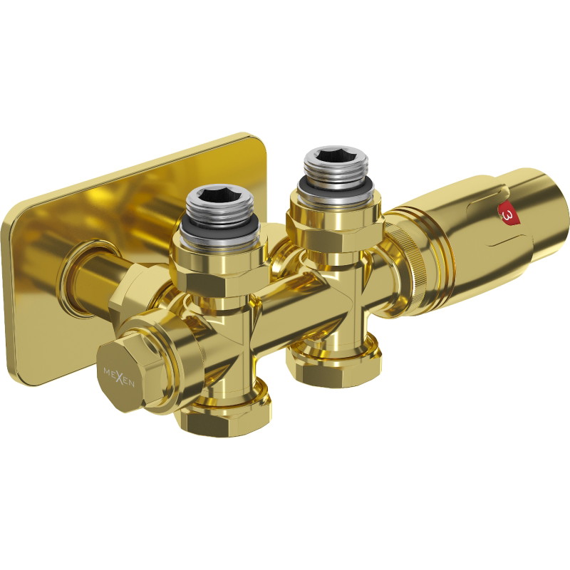 Mexen G00 nurga/läbiva termostaadi komplekt koos S kattega, Duplex, DN50, kuldne - W908-900-910-50