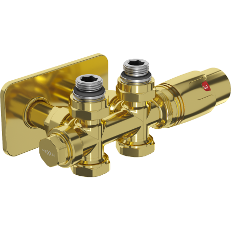 Mexen G00 angled/straight thermostatic set with S cover, Duplex, DN50, gold - W908-900-910-50
