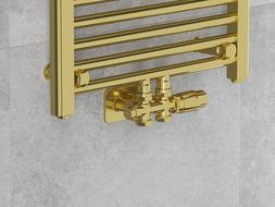 Mexen G00 thermostatisches Set Winkel/Gerade mit Blende S, Duplex, DN50, gold - W908-900-910-50
