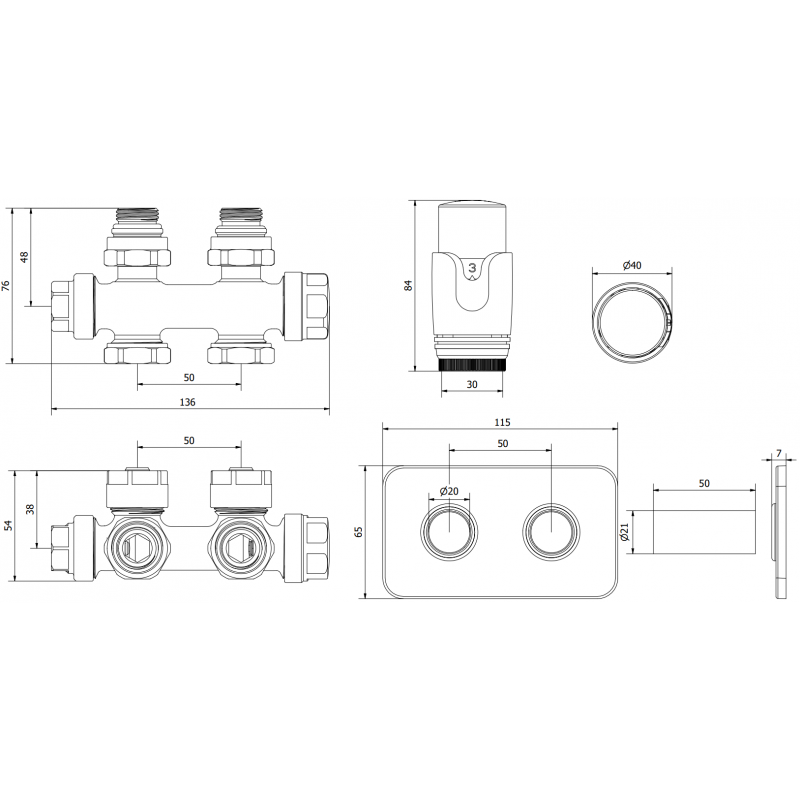 Mexen G00 vinkel/rak termostatisk uppsättning med S-täcklock, Duplex, DN50, antracit - W908-900-910-66