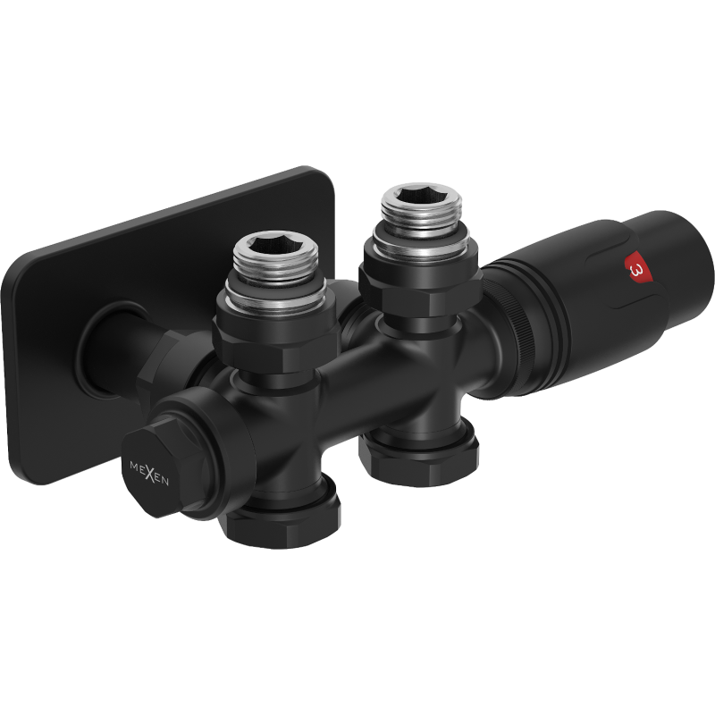 Mexen G00 conjunto termostático angular/reto com roseta S, Duplex, DN50, preto - W908-900-910-70