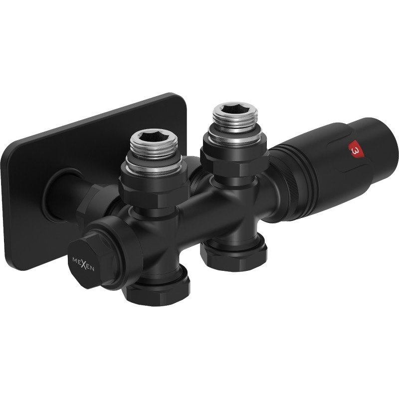 Mexen G00 termostatski set kutni/pravi s maskirnom S, Duplex, DN50, crni - W908-900-910-70