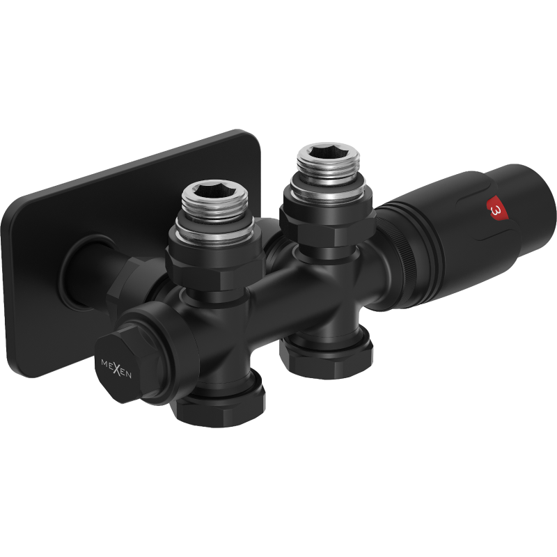 Mexen G00 thermostatic set angle/straight with S masking, Duplex, DN50, black - W908-900-910-70