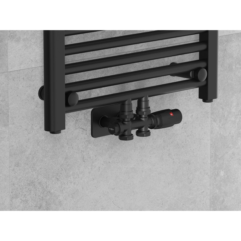 Mexen G00 termostatski set kutni/pravi s maskirnom S, Duplex, DN50, crni - W908-900-910-70