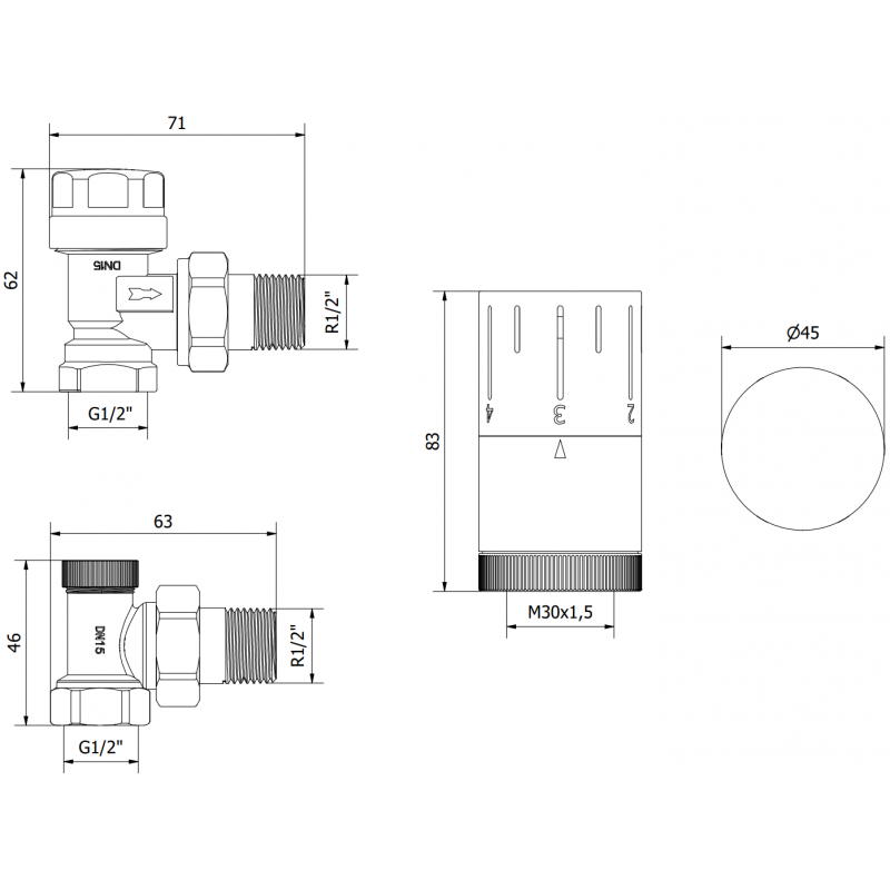 Mexen G05 γωνιακός θερμοστατικός σετ, χρυσός - W901-958-50