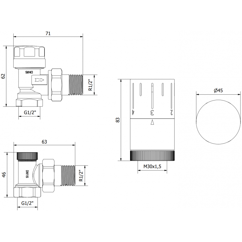 Mexen G05 set termostático angular, antracita - W901-958-66